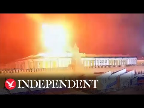 Moment alleged Ukrainian drone explodes next to Kremlin building