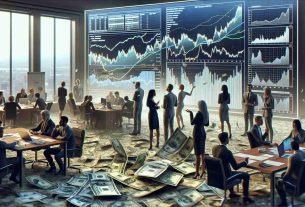 A highly detailed and realistic scene showing a group of diverse individuals discussing and exploring the recent changes in monetary policy. In the foreground, we can see a trail of money fluttering in the wind, symbolizing the changes. On a large screen, various graphs and charts are displayed, highlighting the trends and projections. Some people look worried, some thoughtful, while some seem to be passionately debating. The room is filled with desks, computers, and other elements of a typical economic analysis department.