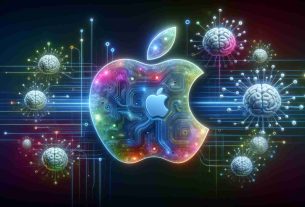 An image representing the concept of Apple Inc. leading the revolution in generative AI technology. Showcase abstract symbols of AI like neural networks or symbolized brains, along with the iconic Apple logo. Please do so in a high-definition and realistic style.