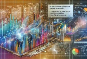 A detailed and realistic illustration of a hi-tech financial chart displaying patterns of tech stocks. The chart has a special section highlighting the impact of AI investments. It includes numerous data points and abstract graphics, yet it is user-friendly. The financial chart has a vibrant mixture of colours symbolizing different data sets and findings with a footnote explaining the AI investment influence.