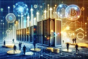 A high-definition, detailed illustration of the abstract concept of large technology companies driving the charge in terms of earnings. Include elements representative of technology such as computer servers, digital graphs demonstrating growth and digital currency. The scene should convey progress, innovation and economic success.